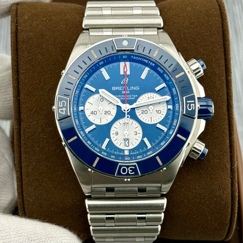 Breitling Super Chronomat B01 Chronograph Ref. AB0136161C1A1 | Full-Set 2021 | Blue Dial | Erstkaufrechnung | 44mm | Keramik Lünette | Top