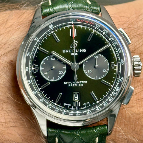 Breitling Premier B01 Chronograph 42 Bentley Ref. AB0118A11L1X1 | Full-Set 2022 | Grünes Zifferblatt | British Racing Green | 42mm | Top | VIP