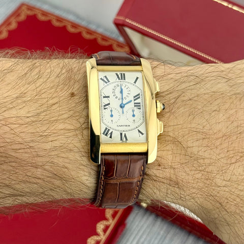 Cartier Tank Américaine 18K Ref. 1730 | Full-Set 1996 | Erstkaufrechnung | 18K Gelbgold | Chronograph | Top Set
