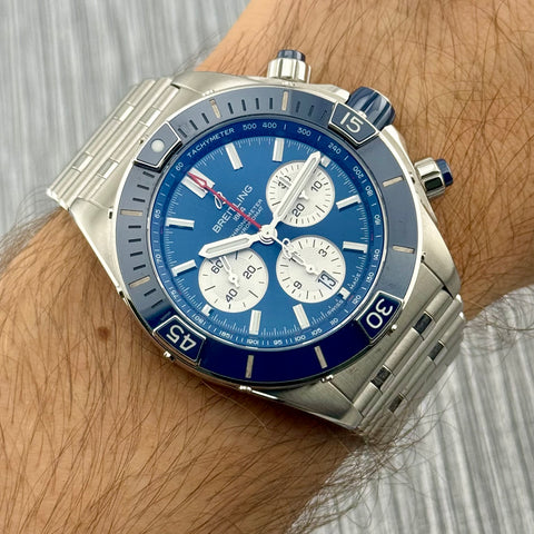 Breitling Super Chronomat B01 Chronograph Ref. AB0136161C1A1 | Full-Set 2021 | Blue Dial | Erstkaufrechnung | 44mm | Keramik Lünette | Top