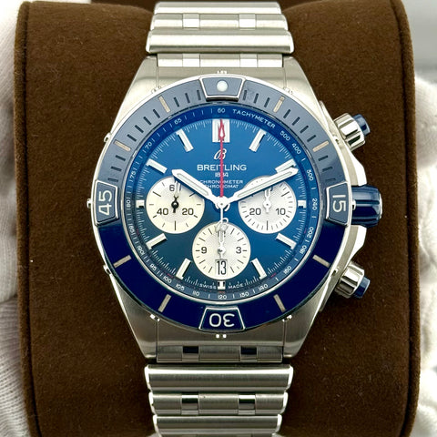 Breitling Super Chronomat B01 Chronograph Ref. AB0136161C1A1 | Full-Set 2021 | Blue Dial | Erstkaufrechnung | 44mm | Keramik Lünette | Top