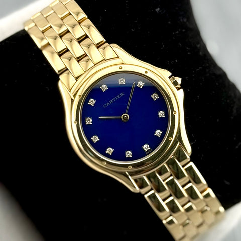 Cartier Cougar Ref. 887905 | Factory Blue Enamel (Emaille) Dia Dial | 18k Yellow Gold | 114.45 gr. | 33mm | Top