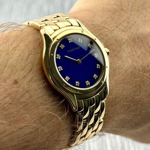 Cartier Cougar Ref. 887905 | Factory Blue Enamel (Emaille) Dia Dial | 18k Yellow Gold | 114.45 gr. | 33mm | Top