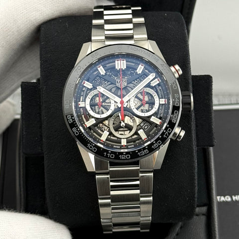 Tag Heuer Carrera Automatik Chronograph Ref. CBG2010.BA0662 | Full-Set 01/2026 | Tag Heuer Garantie 01/2031 | Unworn | Ungetragen | Skelettiert | 43mm | Top