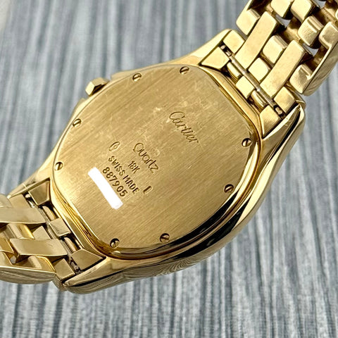 Cartier Cougar Ref. 887905 | Factory Blue Enamel (Emaille) Dia Dial | 18k Yellow Gold | 114.45 gr. | 33mm | Top