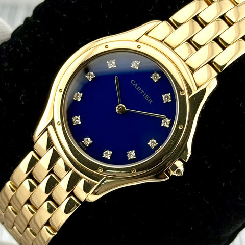 Cartier Cougar Ref. 887905 | Factory Blue Enamel (Emaille) Dia Dial | 18k Yellow Gold | 114.45 gr. | 33mm | Top