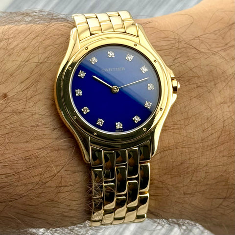 Cartier Cougar Ref. 887905 | Factory Blue Enamel (Emaille) Dia Dial | 18k Yellow Gold | 114.45 gr. | 33mm | Top